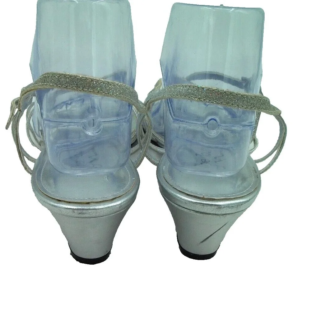 The Touch of Nina Fortino Silver Glitter Strappy Wedge Sandals Womens 10M Formal